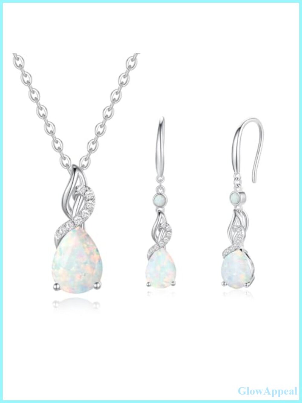 Opal Necklace 14k Solid White Gold Sterling Silver Diamond Pendant